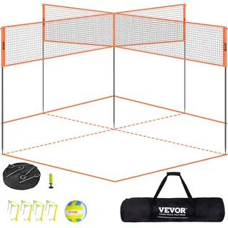Vevor Volleyballnetz Höhenverstellbares Volleyballnetz Set, 4,3 x 2,2 m Tragbarer Beachvolleyball-Netz, Orange Volleyballnetz Faltbare Volleyballnetz mit Volleyball & Tragetasche, für Garten, Strand