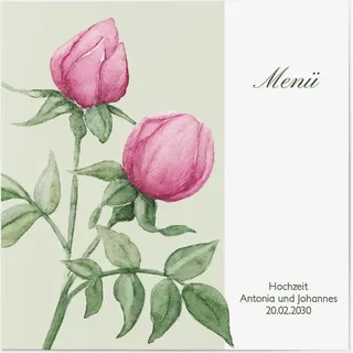 Menükarten zur Hochzeit selbst gestalten - Rosenduo in Grün - Grün | Wunderkarten.de
