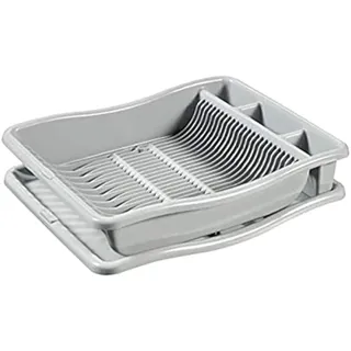 Curver Geschirrabtropfgestell für 24 Teller mit Tablett – 48 x 10,5 x 38 cm – Grau
