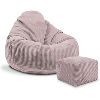 DreamRoots Sitzsack mit Lehne und Hocker und Bezug Sitzkissen Boden Chill Sack Bubibag Sitzsack Sitzsack mit Füllung, Silver Pink Textil, 90x100x90 cm, Oeko-Tex® Standard 100, Wohnzimmer, Sitzsäcke, XXL Sitzsäcke