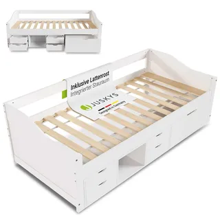 Juskys Stauraumbett Nalu 90 x 200 cm Kiefer weiß