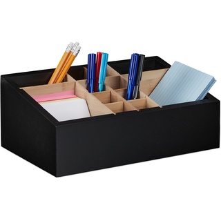 Relaxdays Schreibtisch Organizer, 12 Fächer, verstellbar, Bambus - Schwarz