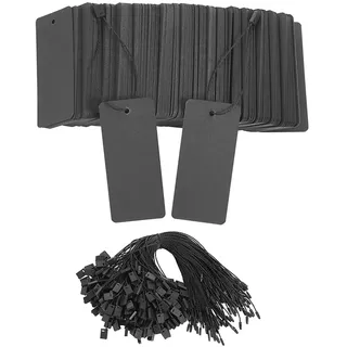 Wanjorlay 400 Set Schwarze Preisschilder mit Schnur, Geschenkanhänger mit Sicherheitsnadeln, Preisschilder