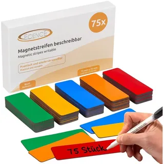 ECENCE Magnetschilder 41030102, farbig sortiert, 75 Magnetstreifen beschreibbar Etiketten Magnete Schilder bunt
