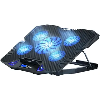 TopMate C5 Laptop Kühlpad Gaming Notebook Kühler, Laptop Lüfter Kühlständer Verstellbare Höhe mit 5 Leise Lüfter Blau LED Licht, Computer Chill Mat mit LCD Controller, für 10-15,6 Zoll Laptops