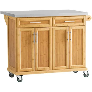 SoBuy Kücheninsel Natur, Holz, 115x92x71 cm, Küchen, Küchenmöbel, Kücheninseln