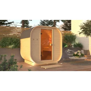 Karibu Würfelsaunahaus Louisa inkl. Ofen 9 kW integr. Strg optional mit Dacheindeckung