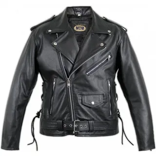 MDM Motorradjacke Klassische Motorrad Biker Lederjacke mit Reverskragen Inklusive Protektoren für Schulter, Rücken, Ellenbogen 4XL