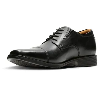 CLARKS Herren Tilden Cap Derby, Black Leather schwarz 42.5 EU