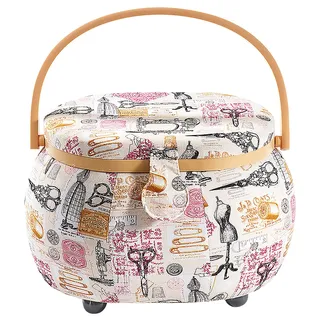 Kobolo Nähkästchen Nähkorb Nähkörbchen Nähkasten - beige schwarz - 26x20x18 cm