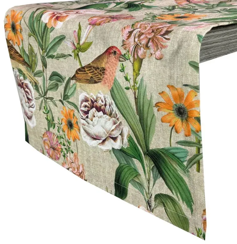 Tischläufer Luberon 40x140 cm - floraler Printstoff mit Vögeln