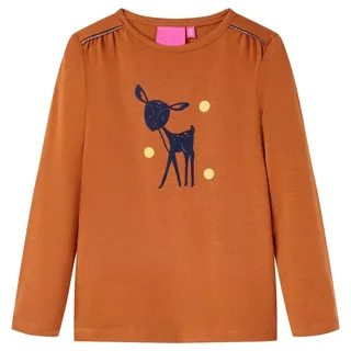 vidaXL Kinder Langarmshirt Hirsch Druck Langarm T-Shirt Jungen Kindershirt Cognac 92 - 92