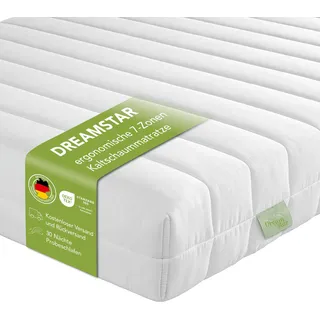 DREAMSTAR Easy Flex | ergonomische 7-Zonen Kaltschaummatratze | Öko-Tex Zertifiziert | Härtegrad 2 und 3 (H2 & H3) | Rollmatratze | Made in EU I 90 x 200 cm