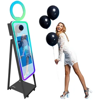 WideMeet Spiegel Photo Booth Selfie Led Frame Portable Touch Screen Magic Mirror Booth Machine for Wedding Party Events (40''(Black)+Flight Case)