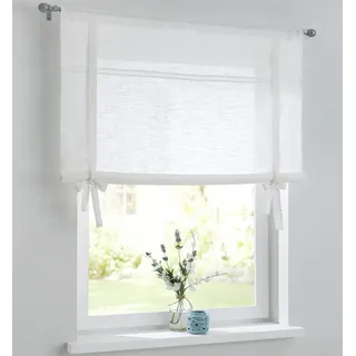Kutti Bindegardine Vicky, Stangendurchzug (1 St), halbtransparent, Leinenstruktur, Bindegardine Baumwolle, feine Stickerei, Schleifenbänder zum Raffen weiß 80 cm x 100 cm
