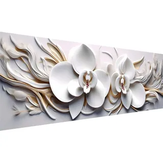 Diamond Painting, Diamant Painting Bilder Orchidee, DIY Diamant Kunst Malerei Stickerei Set, Diamant Malen nach Zahlen Erwachsene, Weiß Diamond Painting Set für Zimmer Wanddeko Geschenk 90x30cm H-6