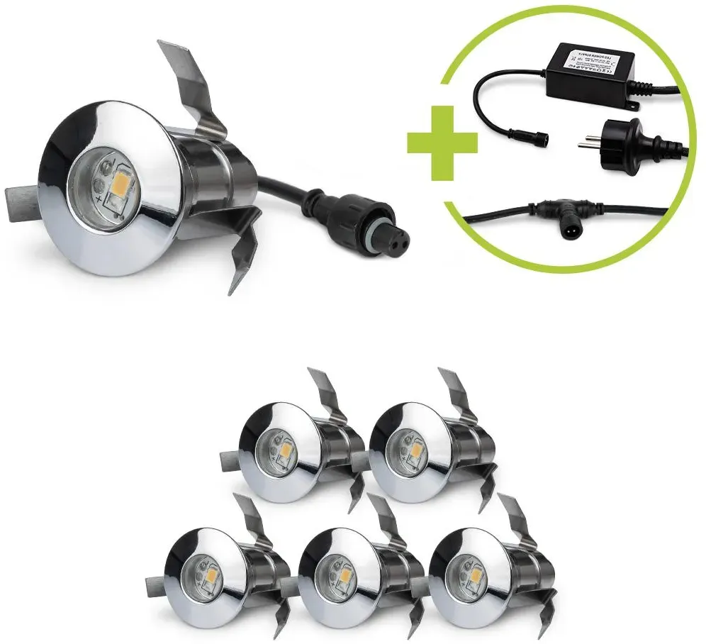 LED Mini Einbaustrahler Set 6x inkl. Netzteil 0.6W IP67 3000K Ø24*38.5mm