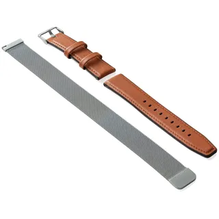 Stilvolles 2-tlg Armbänder-Set braunem Kunstleder silberfarbenem Mesh-Metall NEU