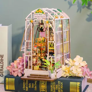 DIY Book Nook Kit, Diealles Shine 3D Holzpuzzle Book Nook Gartenhaus mit LED-Licht, DIY Puppenhäuser Miniatur Haus Modellbausatz für Bücherecke Weihnachten Geburtstag Geschenke