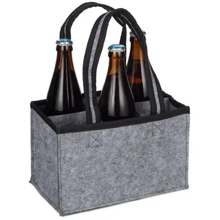 Relaxdays 6er Flaschenträger Filz, Grau,Schwarz
