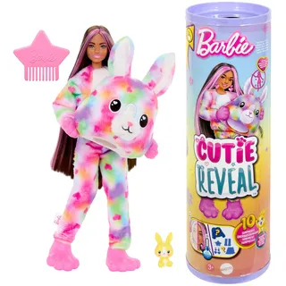 Barbie Cutie Reveal Puppe und Accessoires, Batik-Häschen-Plüschkostüm und 10 Überraschungen mit Farbwechsel, Color Dream-Reihe, HRK38