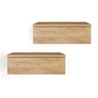 komto Wandregal mit Schublade Honing Eiche - Nachttisch Hängend 2er Set Nachttisch Wandmontage Wandschublade Nachtschrank Hängend | Monaco 46 x 30 x 15 cm