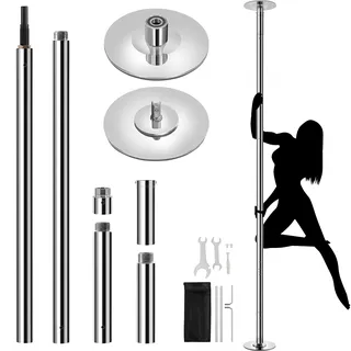 Yaheetech Tanzstange 45 mm, Pole Dance Stange 225 cm bis 274,5 cm Höhenverstellbar, Strip Stange Statisch oder Spinning Mattsilber