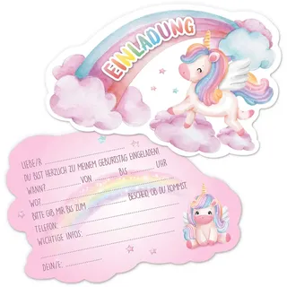GEBETTER 12 Einhorn Regenbogen Einladungskarten zum Kindergeburtstag 14 x 9 cm Geburtstag Party Einladung Einschulung für Mädchen und Jungen Geburtstagseinladungen Kinder Geburtstagsfeier Kinderparty