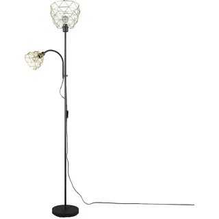 Trio Deckenfluter Industrial Stehlampe schwarz gold Wohnzimmerlampe Leselampe flexibel, getrennt schaltbar, 1x E27, 1x E14, DxH 23 x 180 cm
