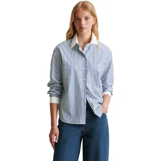 Marc O'Polo Langarmbluse MARC O'POLO DENIM Damen, Gr. M, blau (medium blau), Obermaterial: 100% Baumwolle; gestreift, casual, regular fit, Langarm Manschette, Blusen, gestreift, weißer Kragen und Manschette