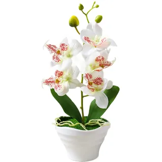 Haushaltsvorräte künstliche Blumen gefälschte Orchidee 5 Köpfe künstliche Orchideen Topfpflanze 10.6 '' Realistische Orchideen im Topf Phalaenopsis Orchidee mit Vase für Tischzentrum Hochzeitsdekorat