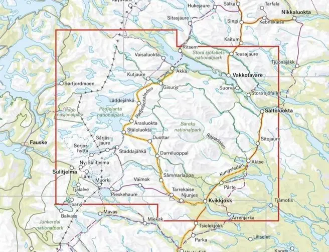 Calazo Sarek & Padjelanta Wanderkarte, außerhalb Finnlands
