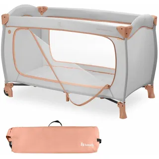 hauck Reisebett Sleep N Play Go Plus Dusty Cork - Baby Kinderreisebett mit Rädern, Tragetasche, Faltboden und Großen Schlupf zum Spielen - ab Geburt bis 15 kg - Klein Zusammenklappbar