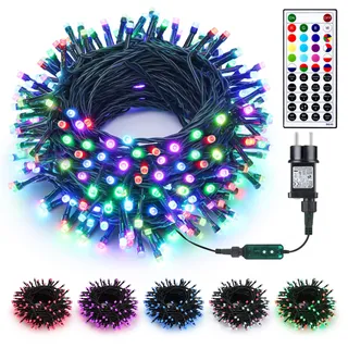 Joomer Bunt Lichterkette Außen, 20M 200 LED Weihnachtsbaum Farbwechsel Lichterketten Strom mit Timer & Fernbedienung, RGB Weihnachtsbeleuchtung Außen für Weihnachtsdeko Innen Hochzeits Party