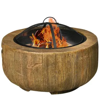 Outsunny Feuerschale Feuerstelle mit Deckel Feuerkorb mit Schürhaken für Camping Terrasse, Stahl, MgO Braun