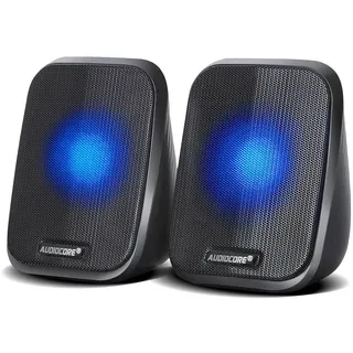 Audiocore AC835 2.0 Stereo-Lautsprecher mit LED-Hintergrundbeluchtung für PC Laptop Smartphone 2x3W RMS USB AUX Kompakt