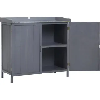 Outsunny Freistehender Gartenschrank-Pflanztisch-Kombination Doppeltür, Regal, verzinkte Metallplatte - grau   Aosom