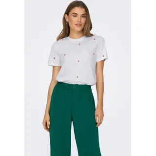 Only Kurzarmshirt "ONLKETTY LIFE S/S O-NECK TOP JRS NOOS", Damen, Gr. S, hellweiß aop:heart, Jersey, Obermaterial: 100% Baumwolle, bedruckt, regular fit normal, Rundhals, Shirts
