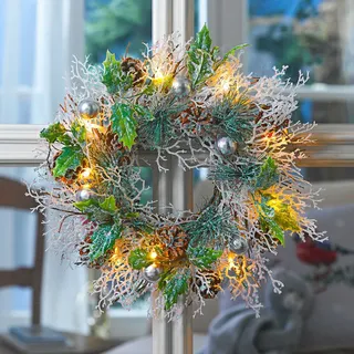LED Adventskranz mit Lichterkette Türkranz Wandkranz Weihnachten 33 cm Deko