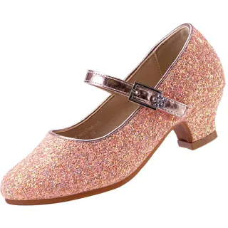 EIGHT KM Mädchen High Heel Kleid Schuhe Mary Jane Prinzessin Hochzeit Pumps Schuhe EKM7015 Sparkle Glitter Cinderella Pink Größe EU 37 - 37 EU