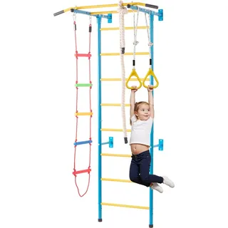 Vevor Wand-Gymnastik-Klettergerüst für Kinder 3 5-in-1-Set mit schwedischer Kohlenstoffstahlleiter, Klimmzugstange, Strickleiter und Turnring...