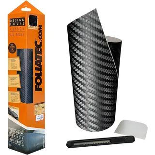 FoliaTec Cockpit Designfolie Ultra Carbon Folie für Auto Cockpit Fahrzeuginnenraum Außenspiegel Zierleisten, schwarz strukturiert, 50 x 50 cm
