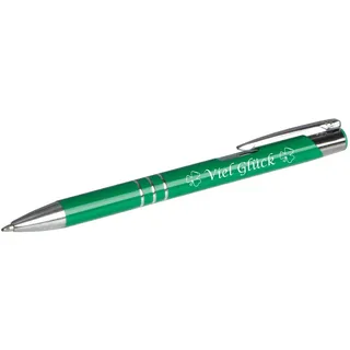 Livepac Office Kugelschreiber Kugelschreiber mit Gravur "Viel Glück" / aus Metall / Farbe: mittelgrü
