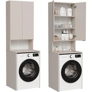 Platan Room Waschmaschinenschrank Badezimmer Hochschrank Überbauschrank für Waschmaschine und Wäschetrockner - Beige