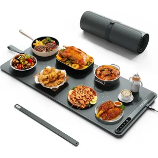 iTRUSOU Electric Warming Tray for Food, Portable Roll-Up Silicone Heating Mat, Full Surface Even Heating, XL Large 35 x 16 Inch Food Warmer for Parties, Buffet & Home Use