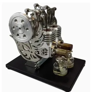 BuildCubes Heißluft Stirlingmotor Modell, Taubenähnlich Zweizylinder Doppel-Kolben Heißluft Motor Metall Stirling Engine Motor, Stirlingmotor Bausatz Externer Verbrennungsmotor -RTR
