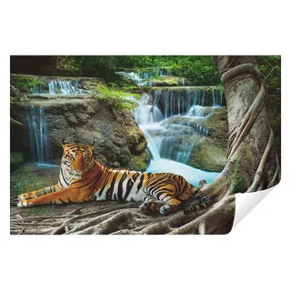 Wallarena Fototapete Wasserfall Tiger Tiere Wald Natur Landschaft Wohnzimmer Schlafzimmer, Glatt, Tiger, Tapete inklusive Kleister Vliestapete Motivtapete 3.12 m x 2.19 m