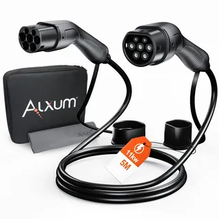 Alxum Typ 2 Ladekabel, 11kW/16A/5Meter 3-Phasen Typ 2 auf Typ 2 EV Ladekabel für E Auto Elektroautos mit Tragetasche Kompatibel mit Allen IEC-62196-2 EV/PHEV