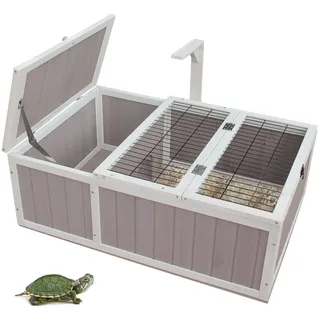 Schildkrötenhaus aus Holz, Schildkrötengehege mit Haupthäusern, aufklappbare Oberseite, Outdoor-Reptilienkäfig, Terrarium für Schildkröten, Reptilien, Eidechsen, Schlangen, 91.5 x 61 x 33 cm