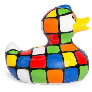 Budduck Badeente, groß, luxuriös, 80er-Jahre-Würfel, Retroente, Gummiente, 9 cm, für 3+ Jahre, Mehrfarbig